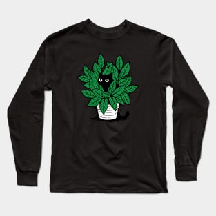 Black Cat in Plant Pot Long Sleeve T-Shirt